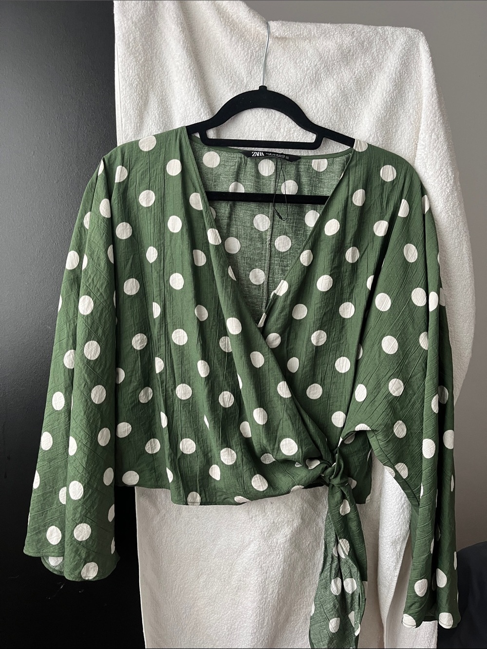 Zara Olive Green Polka Dot Wrap Blouse